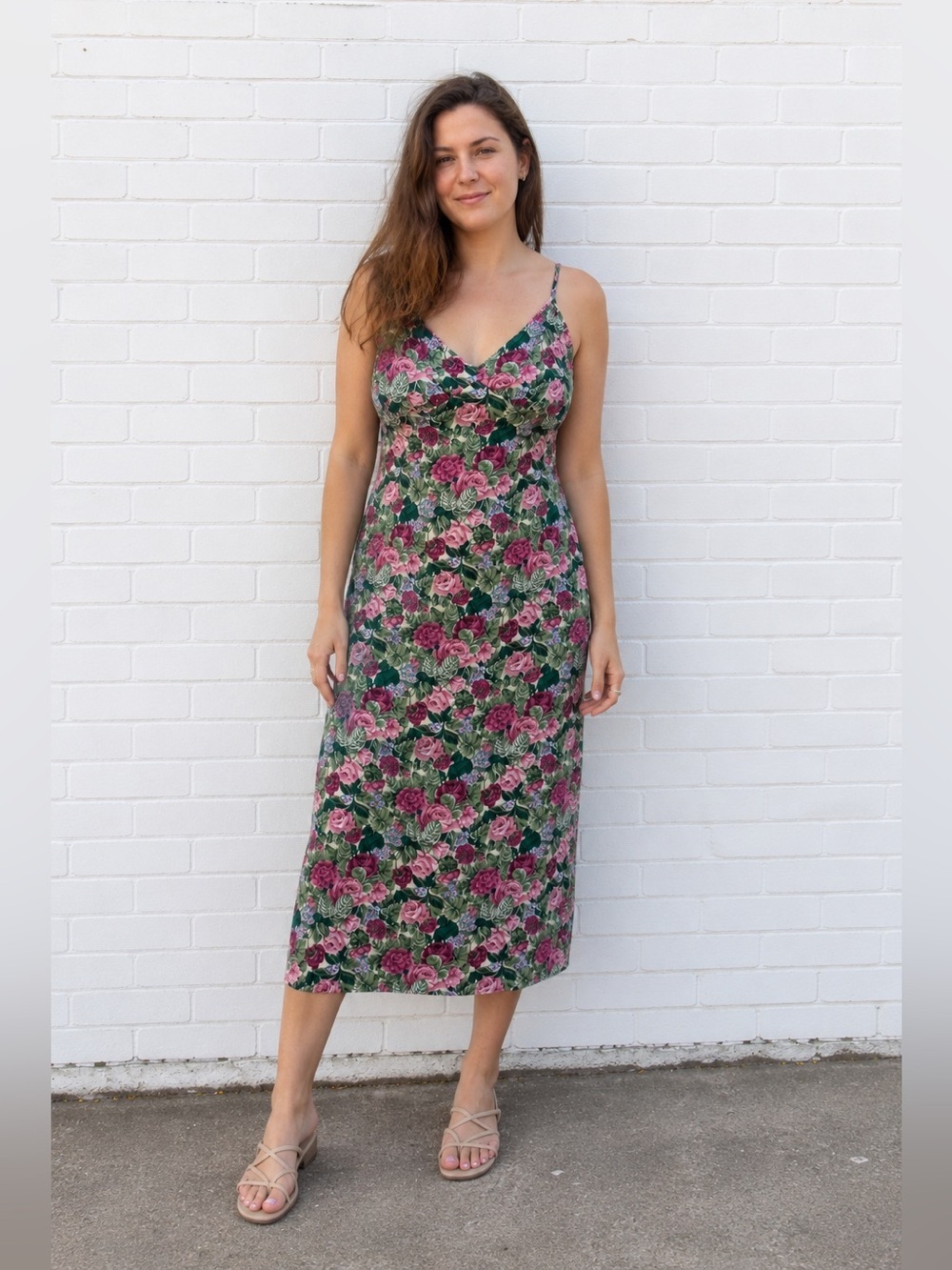 Vintage 80s 90s Floral Rose Lingerie Slip Dress Cottagecore Boudoir Medium Large